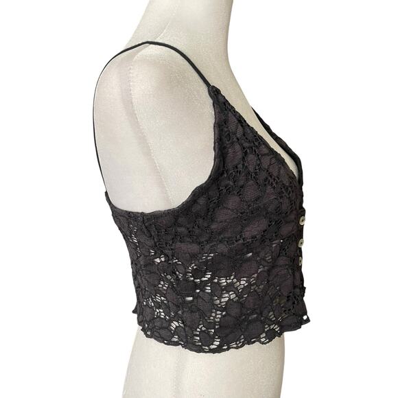 Urban Outfitters Womens Large Longline Triangle Bralette Vneck Black Eyelet NWT - Picture 7 of 8